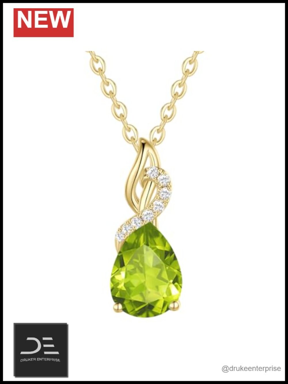 14K Solid Yellow Gold Birthstone Pendant Necklace with Diamond Accents